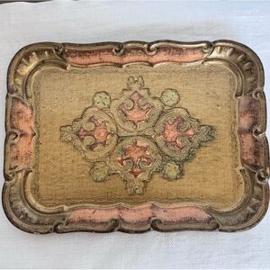 Florentine gilded wood tray with polychrome decoration